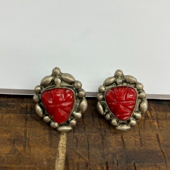 Vintage Sterling Silver Red Onyx Earrings | Made in Mexico - Picture 2 of 5